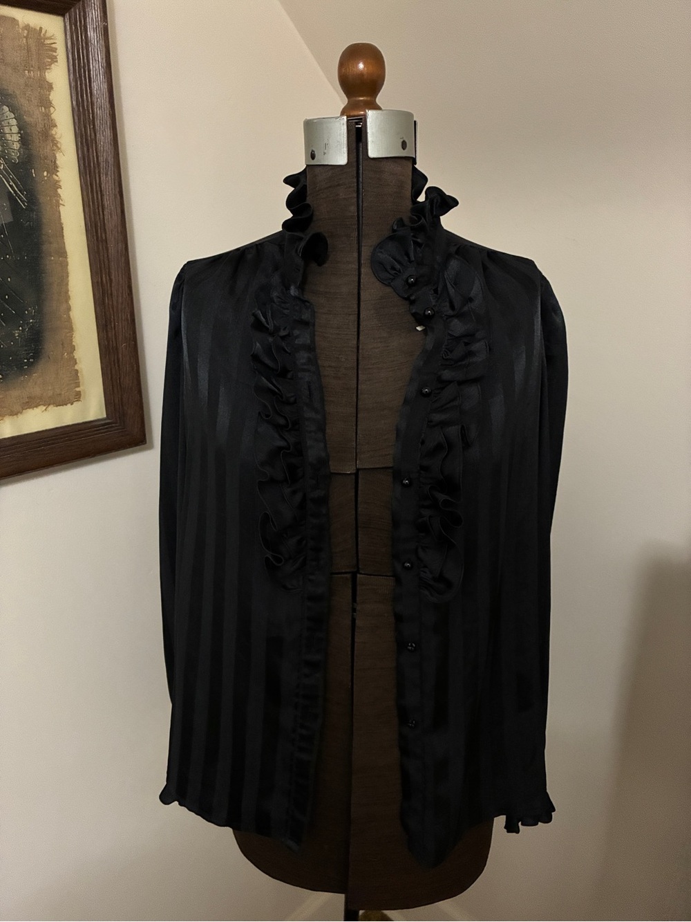 Vintage La Blouse Black Ruffled Button-Up - Picture 2 of 12